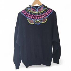 Accents for You Embellished Mock Neck Knit Sweater Plus 2X Black Boho Artwear